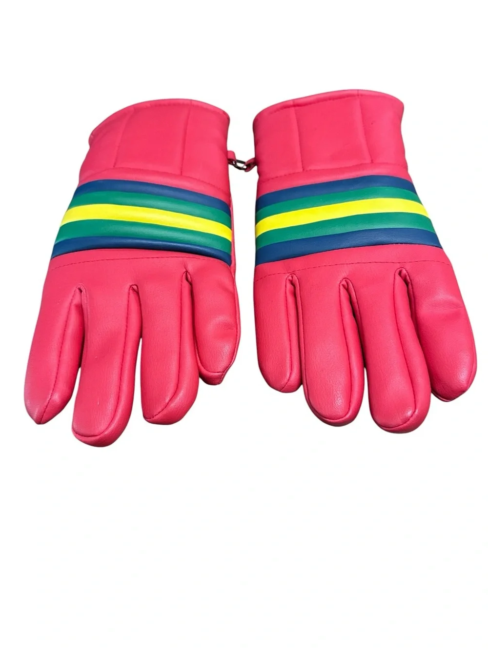 Vintage‎ Retro red Ski Gloves / Winter Gloves with Striped Cuffs